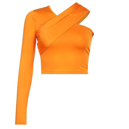 One-shoulder Solid Color Off-the-shoulder V-neck Top